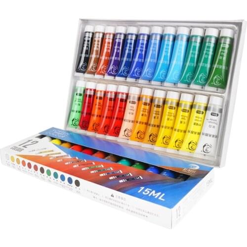 Water-resistant 24 Colors 15ML Tube Acrylic Paint set color Nail glass Art Painting paint for fabric Drawing Tools For Kids DIY