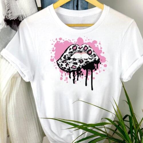 Women Clothes Cute 90s Ladies Leopard Lip Watercolor 90s Fashion Short Sleeve Summer Print Tshirt Female Tee Top Graphic T-shirt