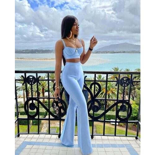 SUJYing New Summer Womens Sexy Wrap Chest Suspender High Waist Flared Stretch Pants Suit