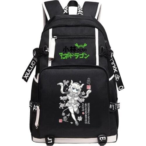 Miss Kobayashis Dragon Maid Anime Girls Bookbag KannaKamui School Backpack Kawaii Women Travel Back Pack USB Laptop Bagpack