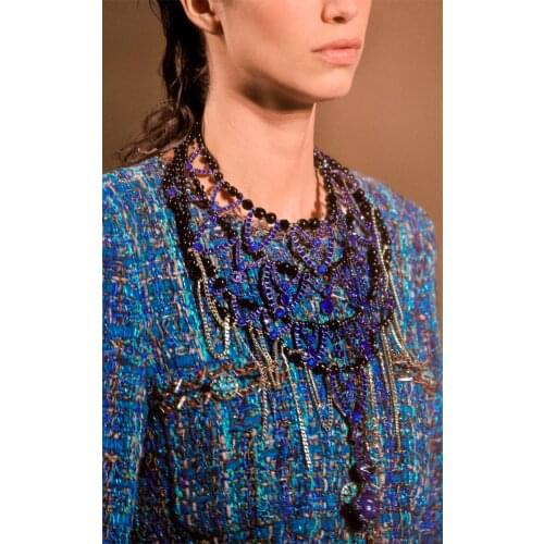 Retro Colorful Turquoise Teal Knit Woven Cotton Ramie Tweed Cropped Jacket Jewel Button Chain Lurex Embellished Tailored Blazer