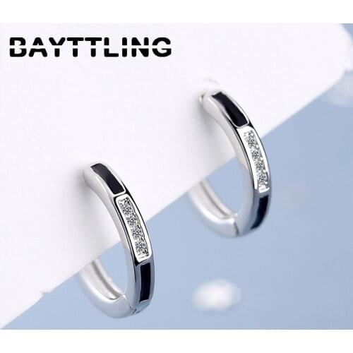 BAYTTLING 925 Sterling Silver Simple White Circle CZ Zircon Hoop Earrings For Women Best Christmas Wedding Gift Jewelry