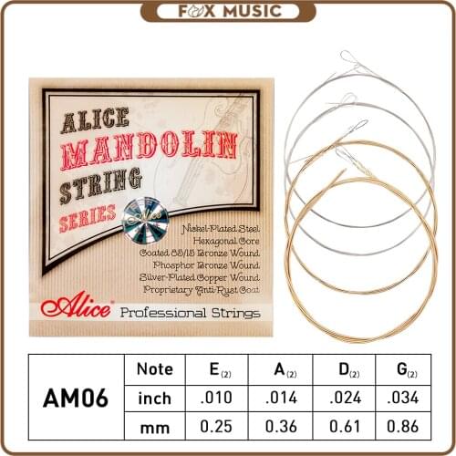 1 SET Alice AM06 Mandolin Strings Set .010-.034 Coated 85/15 Bronze Wound Plated Steel 4 Strings Anti Rust Coat