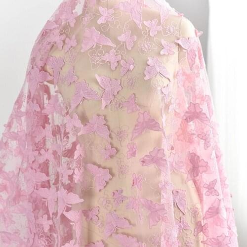 1 Yard 130cm 3D Butterfly Embroidered Lace Fabric Tulle For Wedding Dress Womens Apparel Bridal Gown Sewing Fabrics Lace Trims