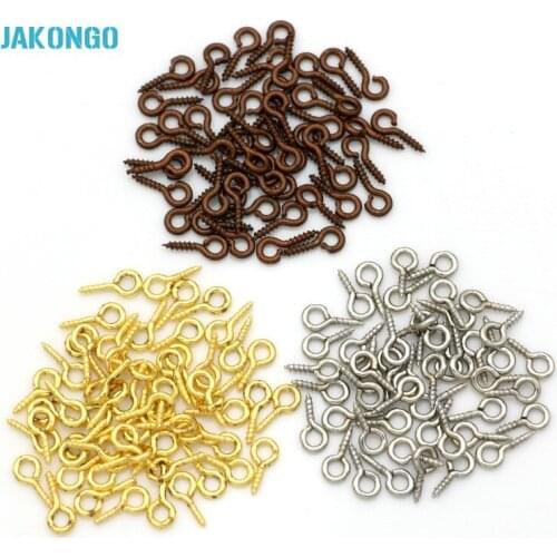 100pcs/lot 4x9mm Jewelry Screw Eye Pins Bail Findings For Pendant Top Drilled Imitation Rhodium Iron Pendant Clasps