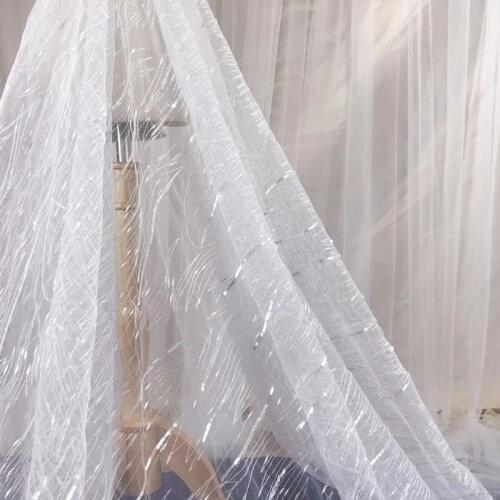 135*100cm white sequined embroiderd lady girl Dress Applique DIY Headdress veil Lace Fabric Patch curtain table cover free ship