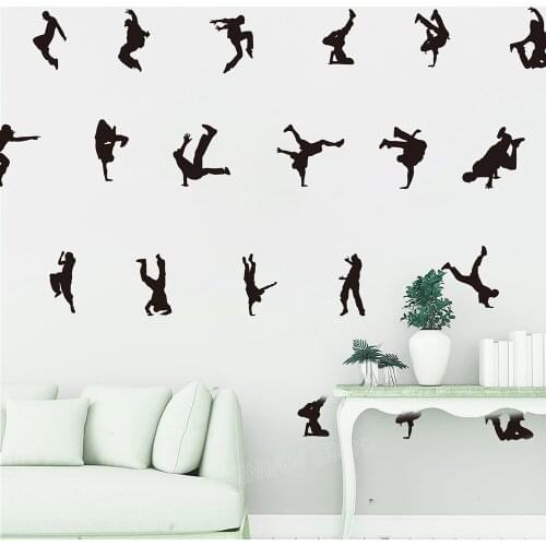 18 PCs Hip Hop Dancer Street dance Wall Decal Kids Room Bedroom Break dance Rap Young Club Wall Sticker Graffiti Vinyl Decor