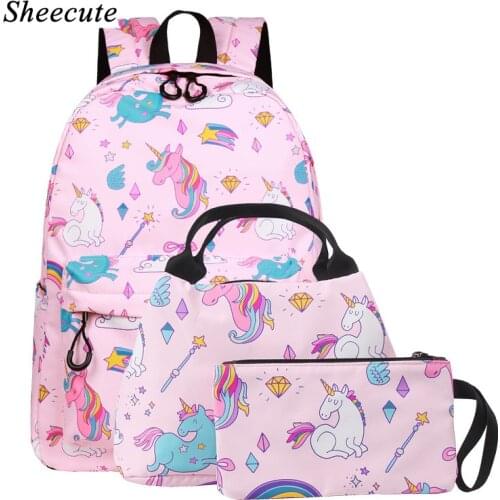 3pcs/set Children School Bags for Girls Backpack Fashion Unicorn Backpack Print Kids School Backpack Shoulder Bags High Capacity