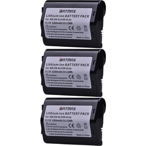 Batmax 3PCS 3200mAh EN-EL4 EN EL4 EN-EL4a Camera Bateria Akku for Nikon D2H D2Hs D2X D2Xs D3 D3S F6 MH-21 Cameras