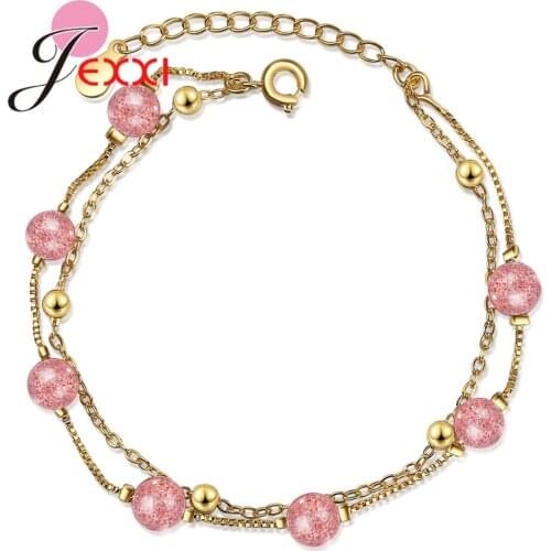 Boutique Lady Strawberry Crystal Bijoux 925 Sterling Silver Boho Charm Jewelry Bracelets For Woman High Quality Pulseras