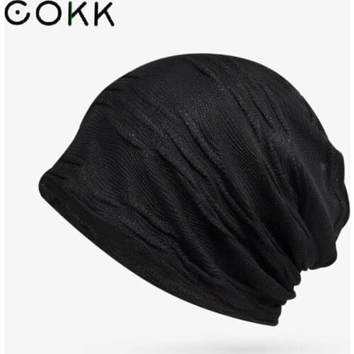 COKK Summer Beanies Hats For Women Men Unisex Breathable Stripe Mesh Thin Beanie Hat Female