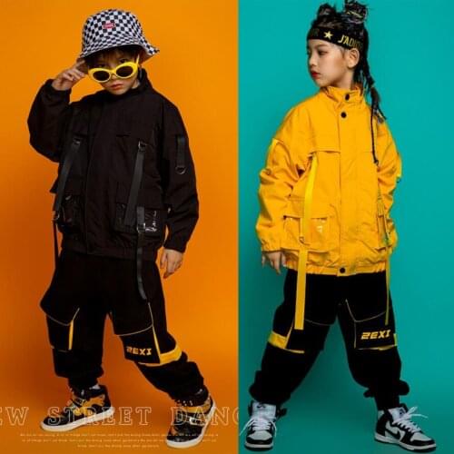 Kids Hip Hop dancing Outfits Sweatshirt Tops Cargo Jacket Tactical Cargo Pants for Girls Boys Jazz Dance Costume Clothes Wear
