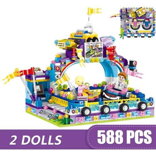 588PCS Small Building Blocks Bricks Compatible Friends City Amusement Park Bumper cars toys for girls boys kids child gift DIY