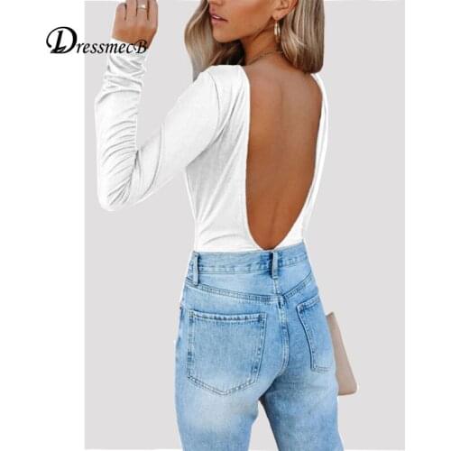 Dressmecb Hollow Out White Bodysuits Women Clothing Sheath Solid Party Club Sexy Overalls Female Solid Long Sleeves Rompers 2021