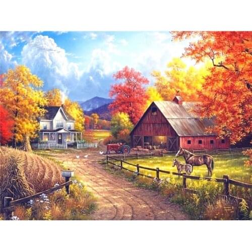 Gatyztory Manor Autumn Scenery DIY Painting By Numbers Handpainted Oil Painting Canvas Colouring Home Art 60x75cm