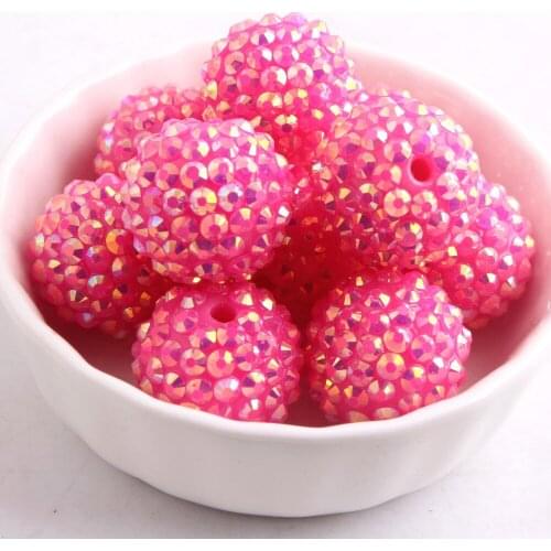 Kwoi vita 100pcs A lot Hotpink Ab 20MM Jelly Resin Rhinstone Ball Beads for Chunky beads Jewelry Making
