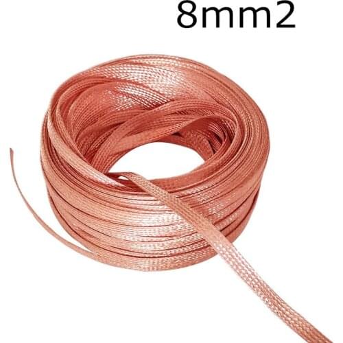 10 meters 8mm2 Copper Braided Wire Woven Thread Naked Copper Tape Earth Ground Wire Flexible Tinned Copper Flat Copper Strip