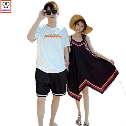 Lovers Matching Couple Clothes Summer Dresses Women Honeymoon Date Holiday Wear Cute Girls Strapless A Line Beach Bohemian Dress