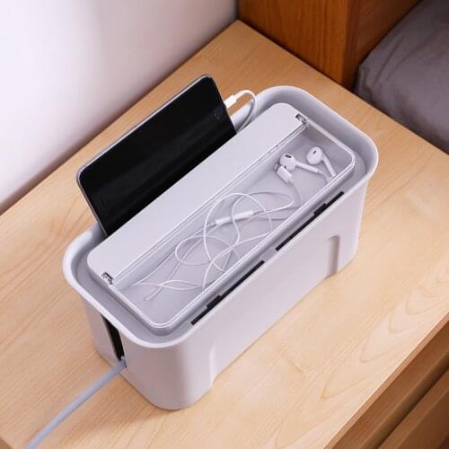 Plastic Charging Cable Winder Protect Box with Phone Holder Power Strip Storage Box for Table Desktop Wire Management Organizer