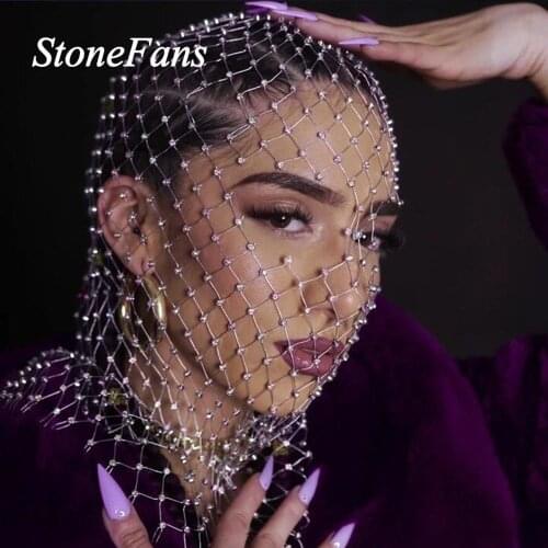 Stonefans Bling Rhinestone Headband Scarf Head Piece Jewellery for Women Nightclub Hollow Mesh Luxury Crytsal Headscarf Jewelry