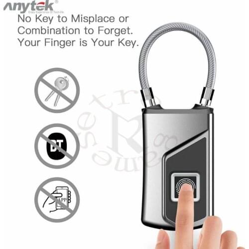 30pcs/lotAnytek L1+ Waterproof Keyless Portable Bluetooth Smart Fingerprint Lock Padlock Anti-Theft Ios Android APP Control Door