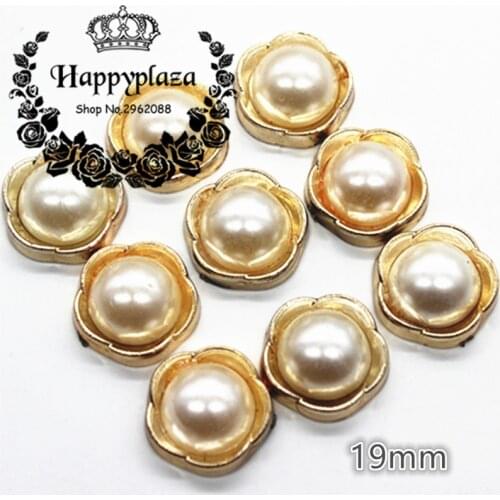 30PCS 19mm Golden Flower Pearl Plastic Flatback Button Decoration Sewing Craft Scrapbook Accessories