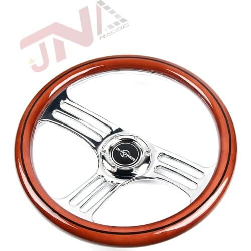 Real Wood Chrome Spoke Steering Wheel Racing Car Steering Wheel