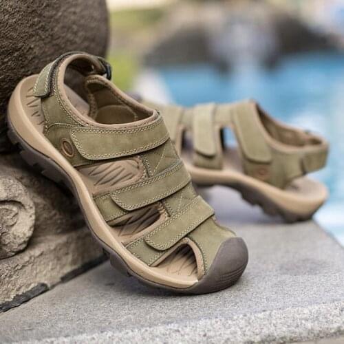 New Summer Sandals Men Leather High Quality Beach Outdoor Sandals waterproof Comfortable Soft Footwear Rubber Shoes 2019 Size46