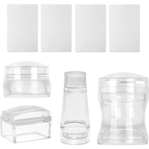 8pcs/set Nail Art Templates Clear Stamper Scraper Set With Cap Stamping Nail Art Tools Clear Jelly Silicone Nail Stamper Set