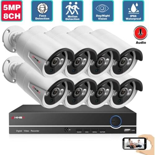 Face detection Security System 8CH NVR Kit 5MP Audio POE IP Camera IR Outdoor IP66 Motion Detection CCTV Video Surveillance Kits