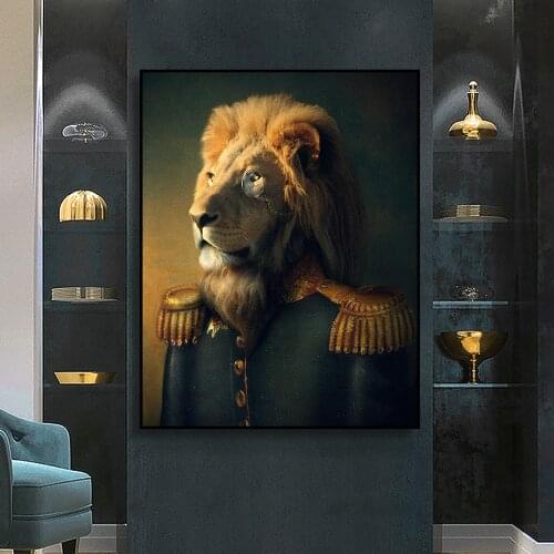 Modern Art Lion Paintings Print On Canvas Art Posters and Prints Animals in Suit Wall Art Pictures Cuadros for Living Room Decor
