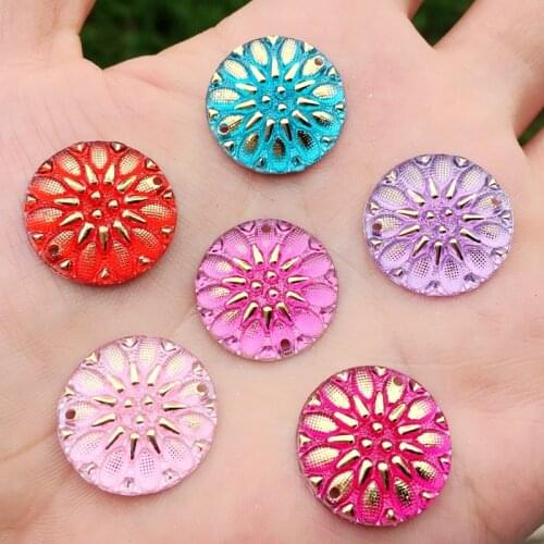 15pcs Crystal Acryl Resin Rhinestones Flat Back Beads Round Circle Shape Sew On 2 Hole For Clothes Dress Crafts -B10A