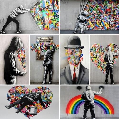 Street Graffiti Art Rainbow Love Heart Canvas Art Posters and Print Abstract Canvas Paintings on The Wall for Home Decor Picture