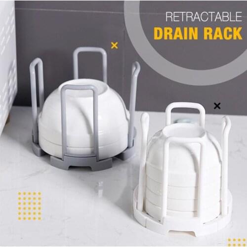 Retractable Drain Rack Desktop Bowl Holder Kitchen Organizer Plastic Drain Water Cup Shelf Cabinet Dishes Storage Rack Plate