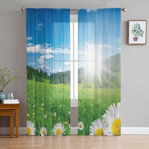 Flower Morning Daisy Blossoms Window Curtains Bedroom Modern Drape Sheer Tulle Valances Living Room Kitchen Voile Curtain