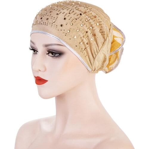 Breathable Muslim Women Under Hijab Caps With Rhinestones Turban Headscarf Bonnet Femme Musulman Ready to Wear Head Wrap Cap