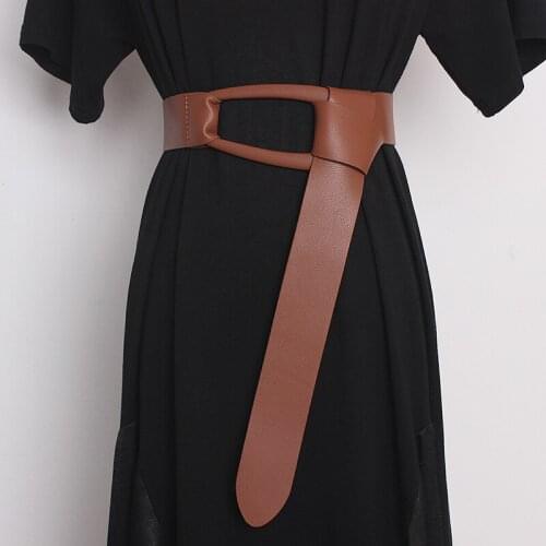 Womens Runway Fashion PU Leather Cummerbunds Female Dress Corsets Waistband Belts Decoration Wide Belt TB743