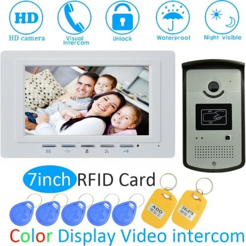 1 SET) Security Door intercom System For House 7 inch surface Monitor Wire type Video Door Phone Night Version Doorbell RFID