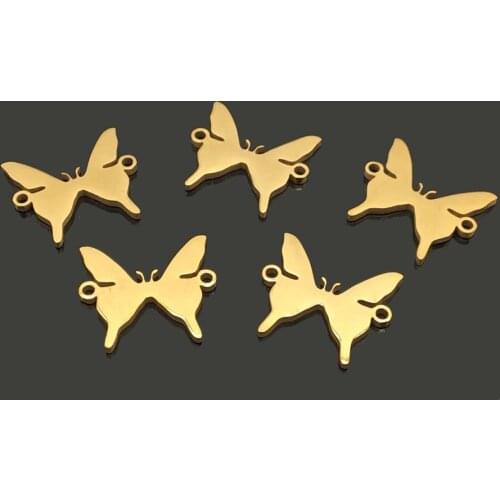 10pcs Butterfly Two Hole Gold Stainless Steel DIY Bracelet Necklace Charm for Women Wish Jewelry