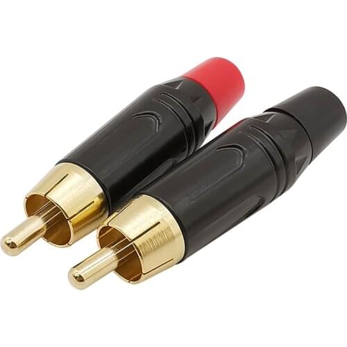 2Pcs Black & Red RCA Connector Gold Plated RCA Male Plug Audio Adapter Pigtail Speaker Audio Cable Connectors