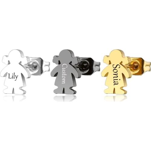 2021 Fashion New 1 Pcs Custom Family Stainless Steel Stud Earrings Girl 3 Color Cute Gifts
