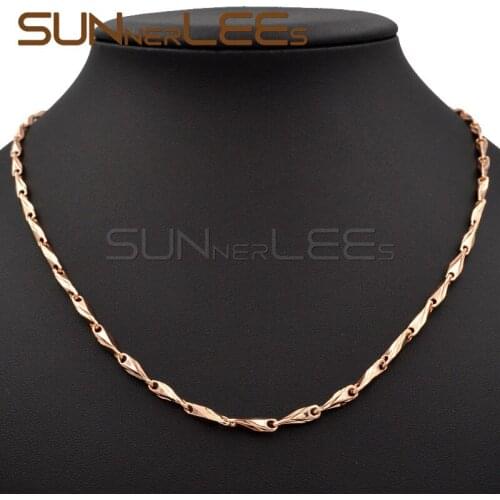 3mm New Fashion Jewelry Mens Womens Gift Rose Gold Color Necklace Classic Design Link Chain C52 RN