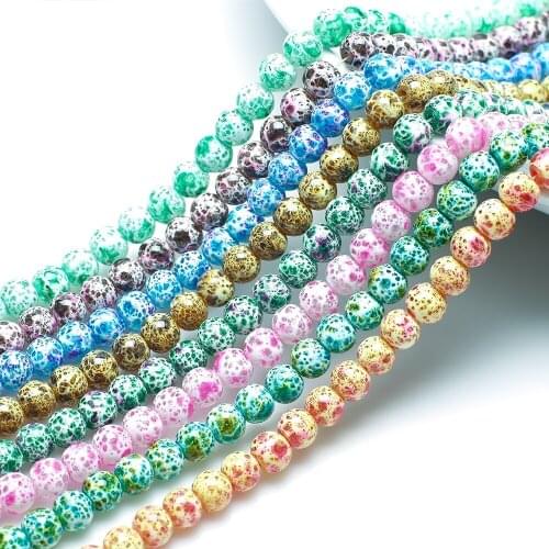 50Pcs 8mm Glass Loose Spacer Charm Beads Pattern For Jewelry Making Crystal Round Stone Beads DIY Necklace Bracelet Wholesale