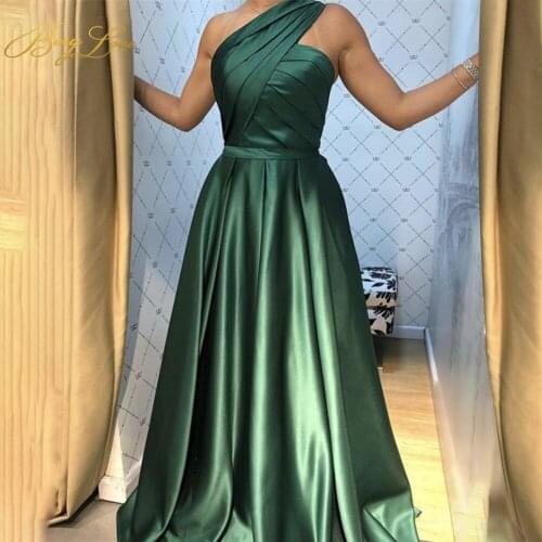 Berylove Satin Green Evening Dresses Elegant Draped Prom Dress High Waist Evening Gowns High Slit Party Dress Robe de soiree