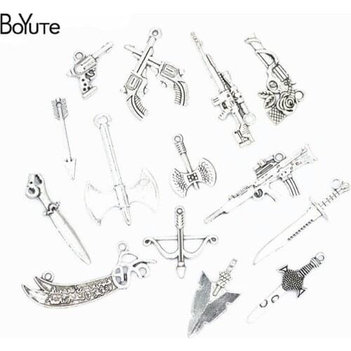 BoYuTe Factory Direct Wholesale Mix 14 Styles Tibetan Silver Gun Weapon Pendant Charms for Jewelry Making
