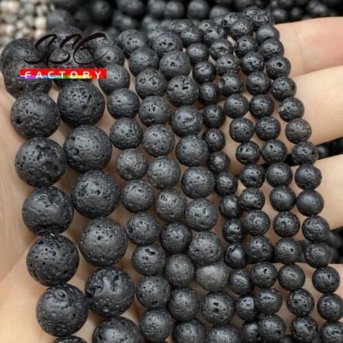 Natural Stone Beads Black Lava Hematite Round Beads For Jewelry Making Volcanic Rock Beads DIY Bracelet Ear Studs 15''4mm - 16mm