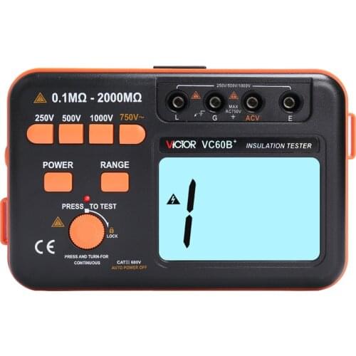 Victor VC60B+ Digital Insulation Resistance Tester Megger MegOhm Meter DC/AC 0.1~2000m ohm 250V/500V/1000V DC Voltage Alarm