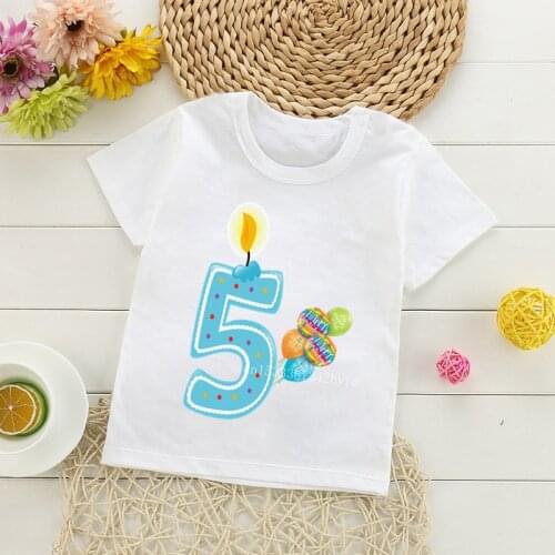 Kids Cartoon 1-9 Candle Birthday Number Print T Shirt Children Birthday Balloon T-shirts Boy&Girl Funny Gift Tshirt Present