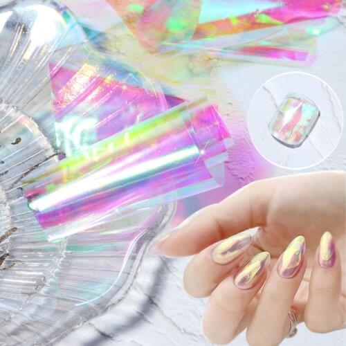 Holo Glass Nail Paper Foil Sticker Gradient Aurora Transfer Foils Shinning Mirror Wraps Nail Art Decoration 3D Accessories