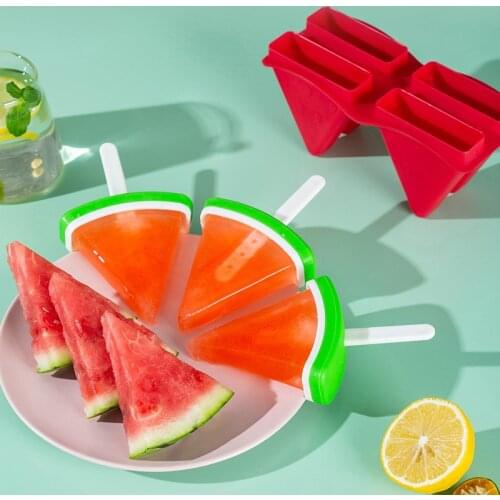 4 Hole Watermelon Popsicle Mold Ice Cream Mold DIY Homemade Dessert Freezer Maker Mould With Sticks Summer Freezer Maker